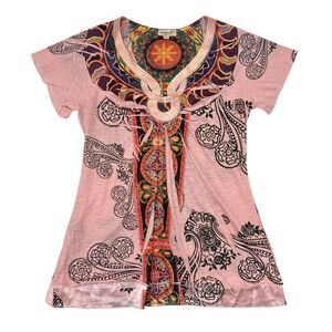 One World Tunic Top Size Medium Pink‎ Paisley Sublimation India Spiritual